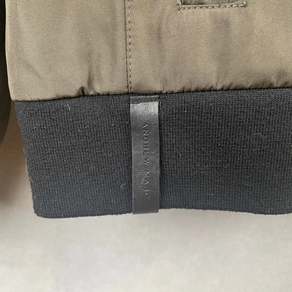 Andrew Marc Men XL Olive Green Full Zip Quilted Lined Military Hip Bomber Jacket